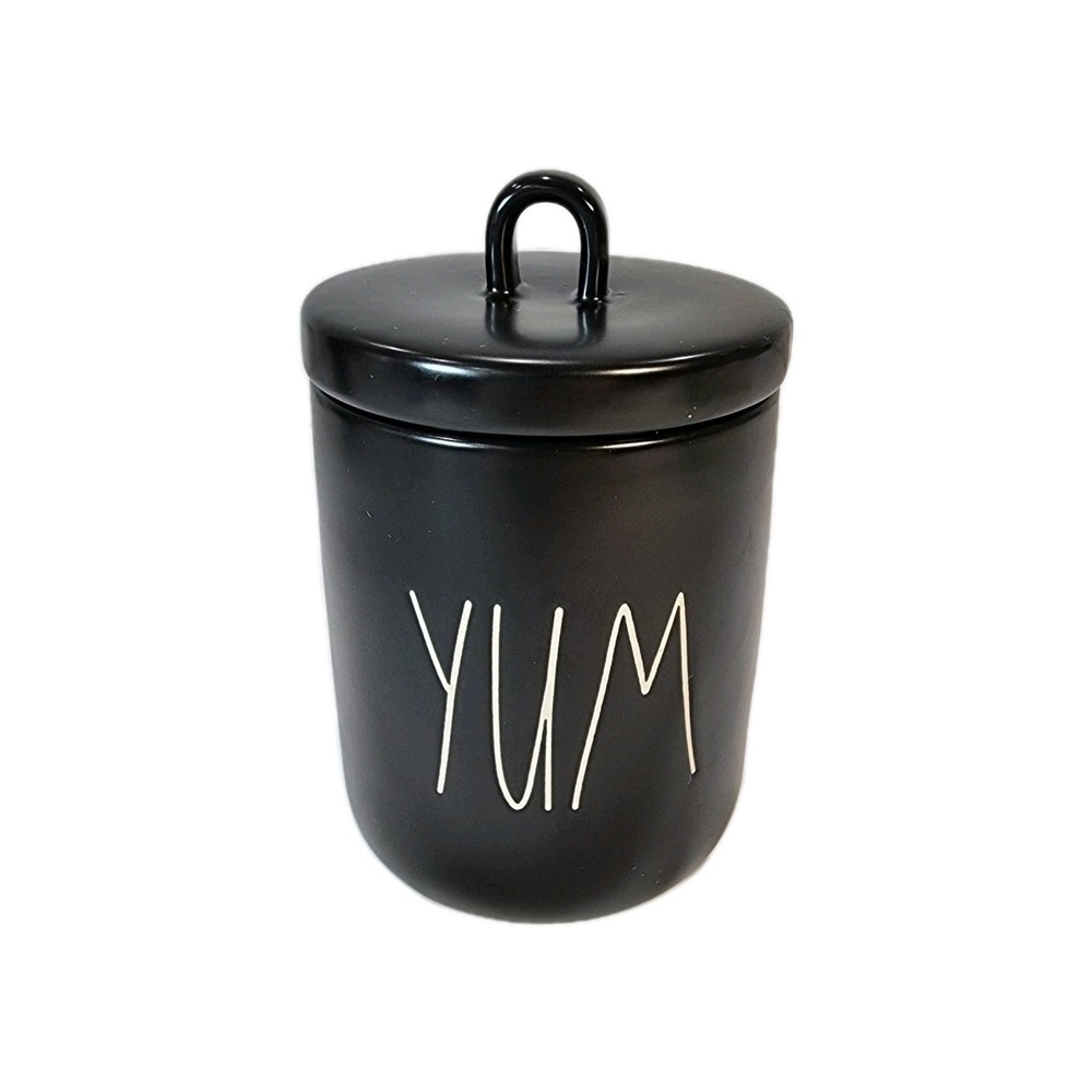 Rae Dunn Black YUM Canister Small Farmhouse Kitchen Decor Magenta